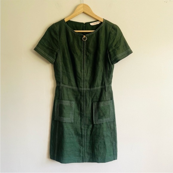 Tory Burch womens belted lined green casual shift mini dress size 0 - Picture 4 of 15